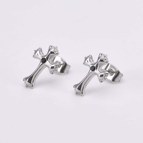 Steel Funeral Cross Earrings