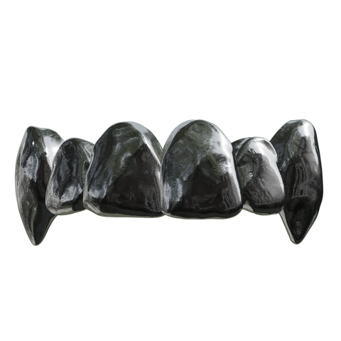A set of black teeth on a white background.