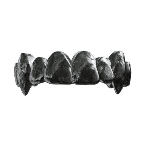 A set of black teeth on a white background.