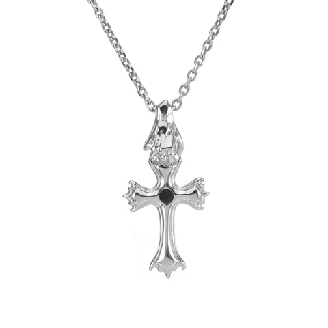 dark funeral cross pendant with a hand charm and white background