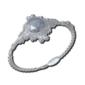 A silver bracelet with a chain attached to it.