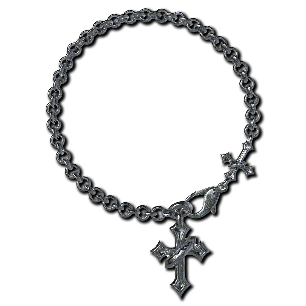 Sanctuary Chain  bracelet with a cross on it.