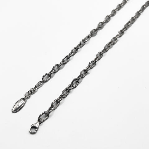 Silver chain with a hook on it.